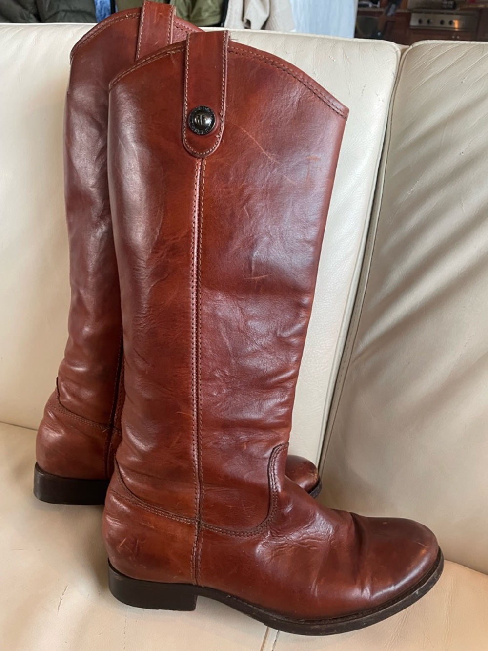 Frye Leather Knee-High Riding Boots in Chestnut Brown - Women size 7.5B - Picture 6 of 16